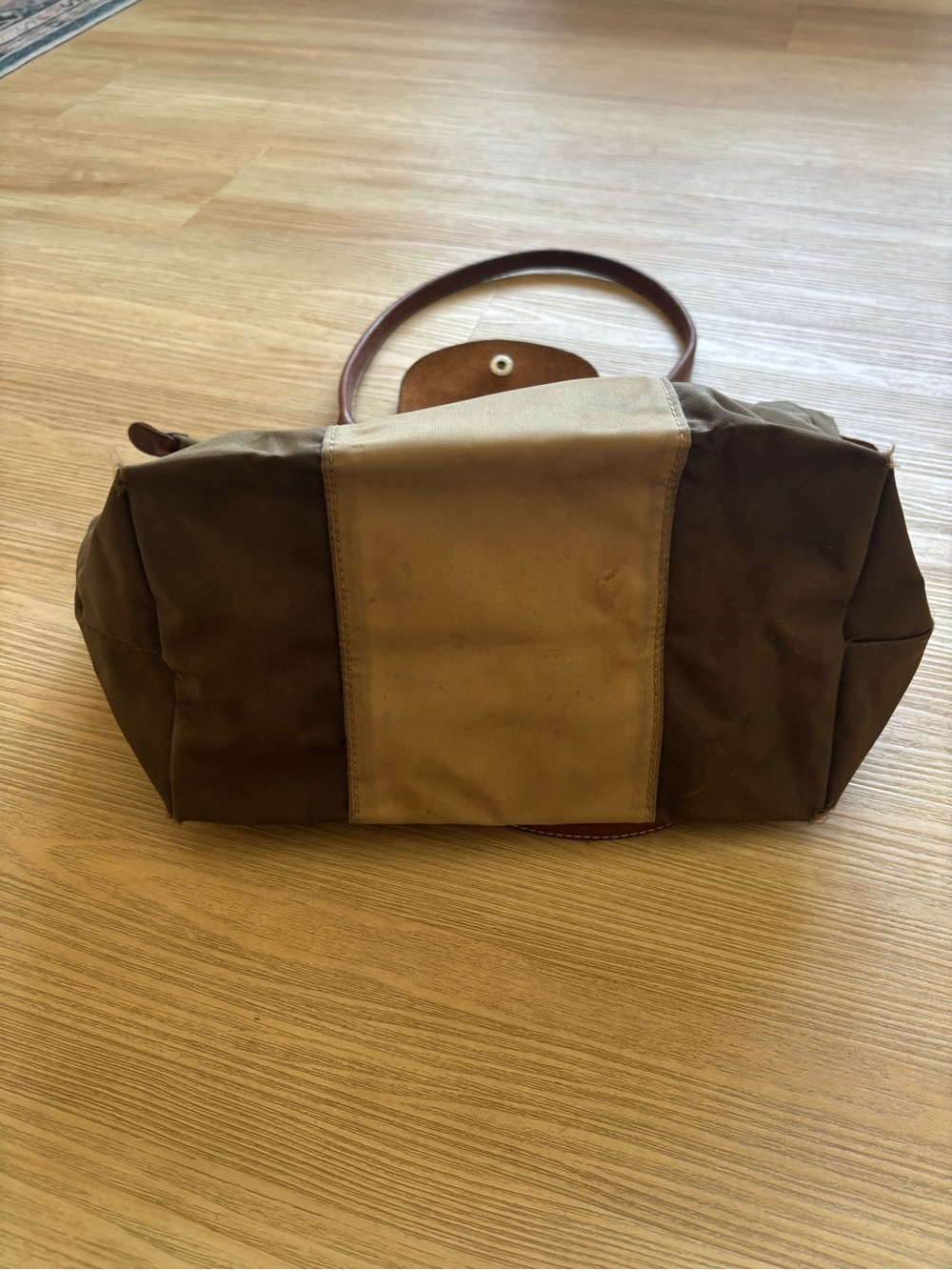 Custom Longchamp Two-Tone Brown/Tan Le Pliage Tote Medium - Picture 3 of 8